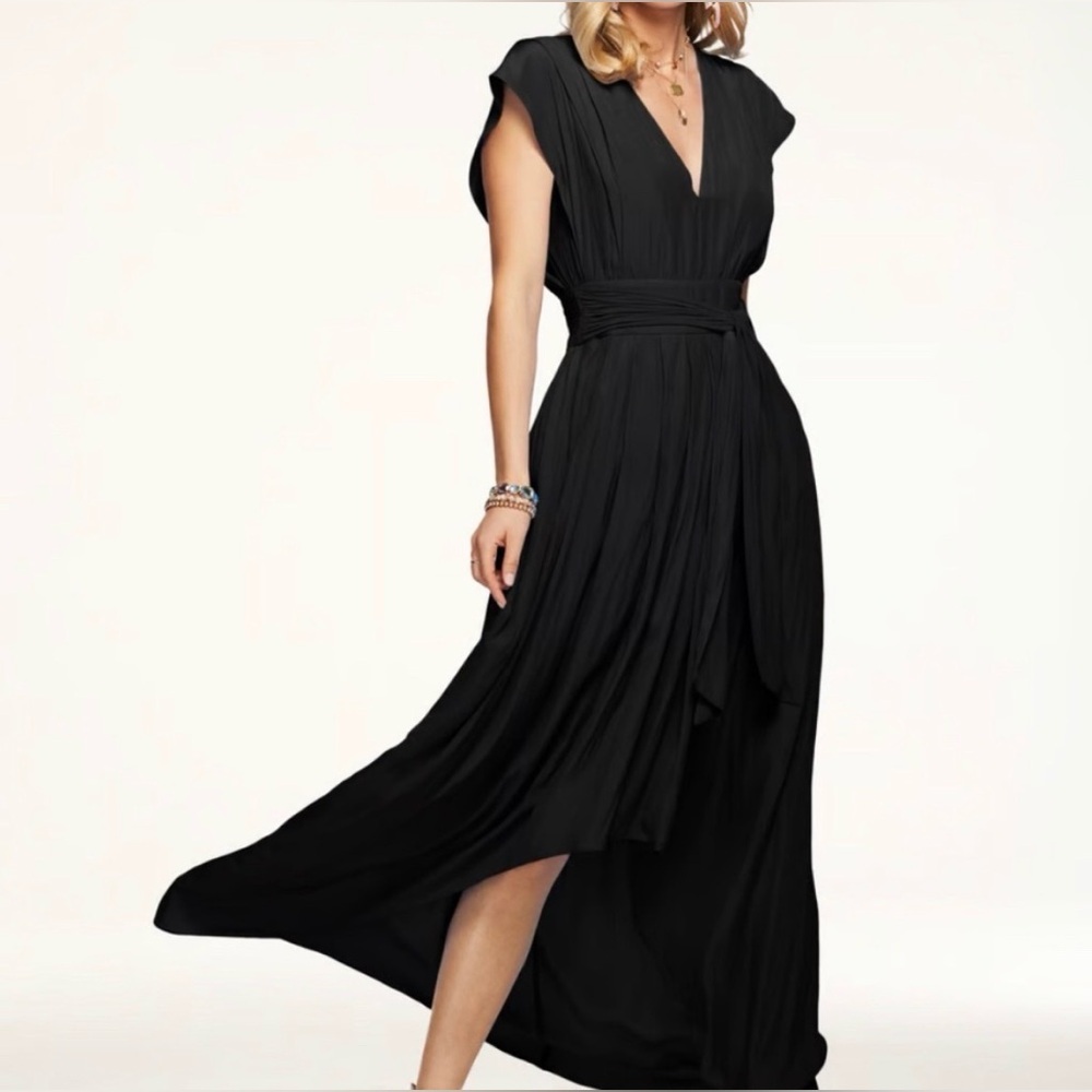 Ramy Brook Rebecca V-neck Short Sleeve Maxi Dress in Black Size 14